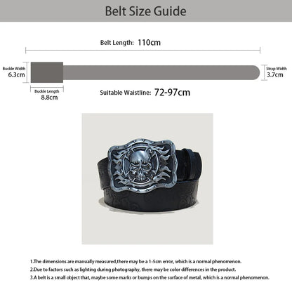 Men's Gothic Punk Skull Embossed Leather Belt Skeleton Reaper and Snake Designs