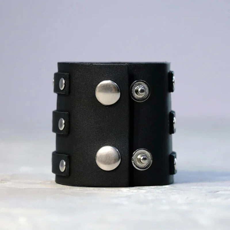 Men's Vintage Gothic Leather Wristband | Adjustable Punk Cuff Bracelet with Concealed Buckle