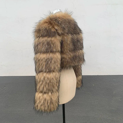 Cropped Faux Raccoon Fur Jacket for Women
