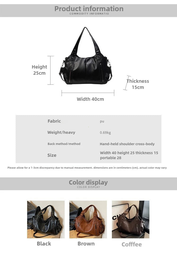 Soft Interior Compartment PU Leather Shoulder Bag For Women With Zipper Closure