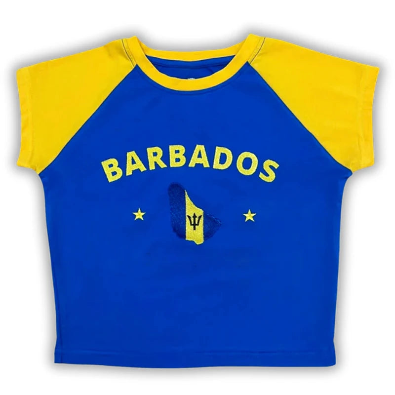 Caribbean Islands Embroidered Graphic Crop Top for Women