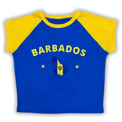 Caribbean Islands Embroidered Graphic Crop Top for Women