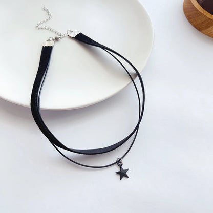 Women's Black Velvet Choker Necklace | Double Pentagram Pendant Gothic Accessories