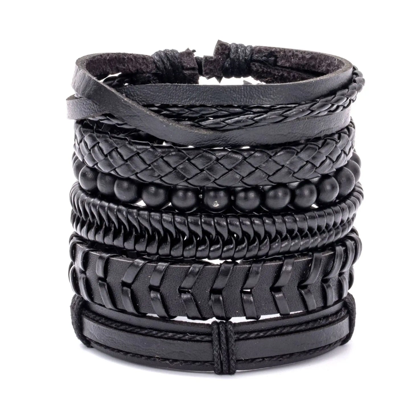 Men's Viking Leather Bracelet Woven Skull Adjustable Cuff