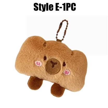 Cartoon Capybara & Croissant Plush Keychain | Soft Bread Food Stuffed Hanging Accessory