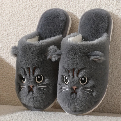 Plush Cat Slippers – Cozy Winter Indoor House Shoes with Non-Slip EVA Sole Men and Women