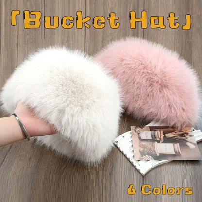 Women's Fluffy Faux Fur Winter Hat – Warm Windproof Bucket & Bomber Cap