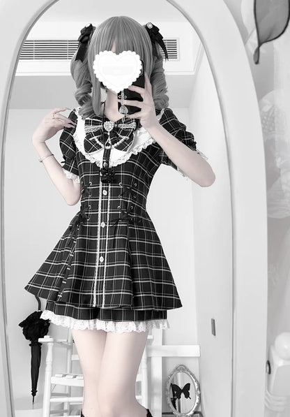 Gothic Lolita Bow Dress and Shorts Set with Sailor Collar
