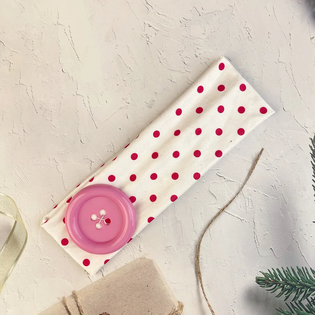 Vintage Polka Dot Button Headband for Women