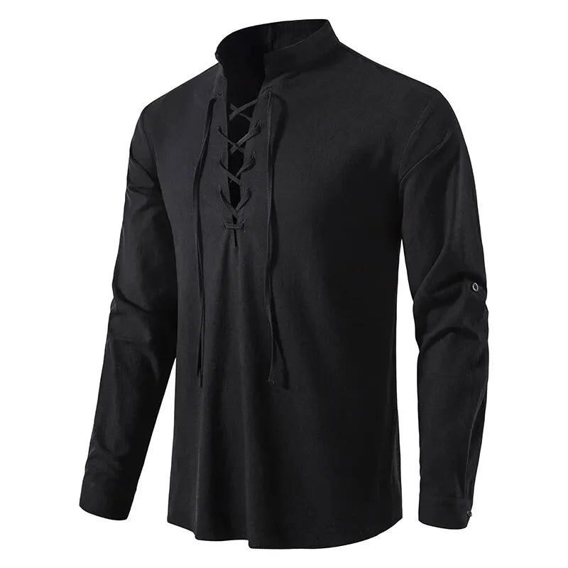 King Billion Men's Cotton Linen Shirt – Casual Long Sleeve V-Neck | S–XXXL