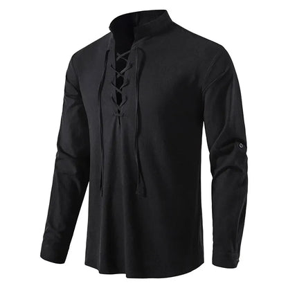 King Billion Men's Cotton Linen Shirt – Casual Long Sleeve V-Neck | S–XXXL