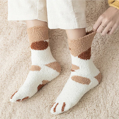 Women's Kawaii Novelty Socks – Cute 3D Dog & Cat Paw Print Fleece Socks