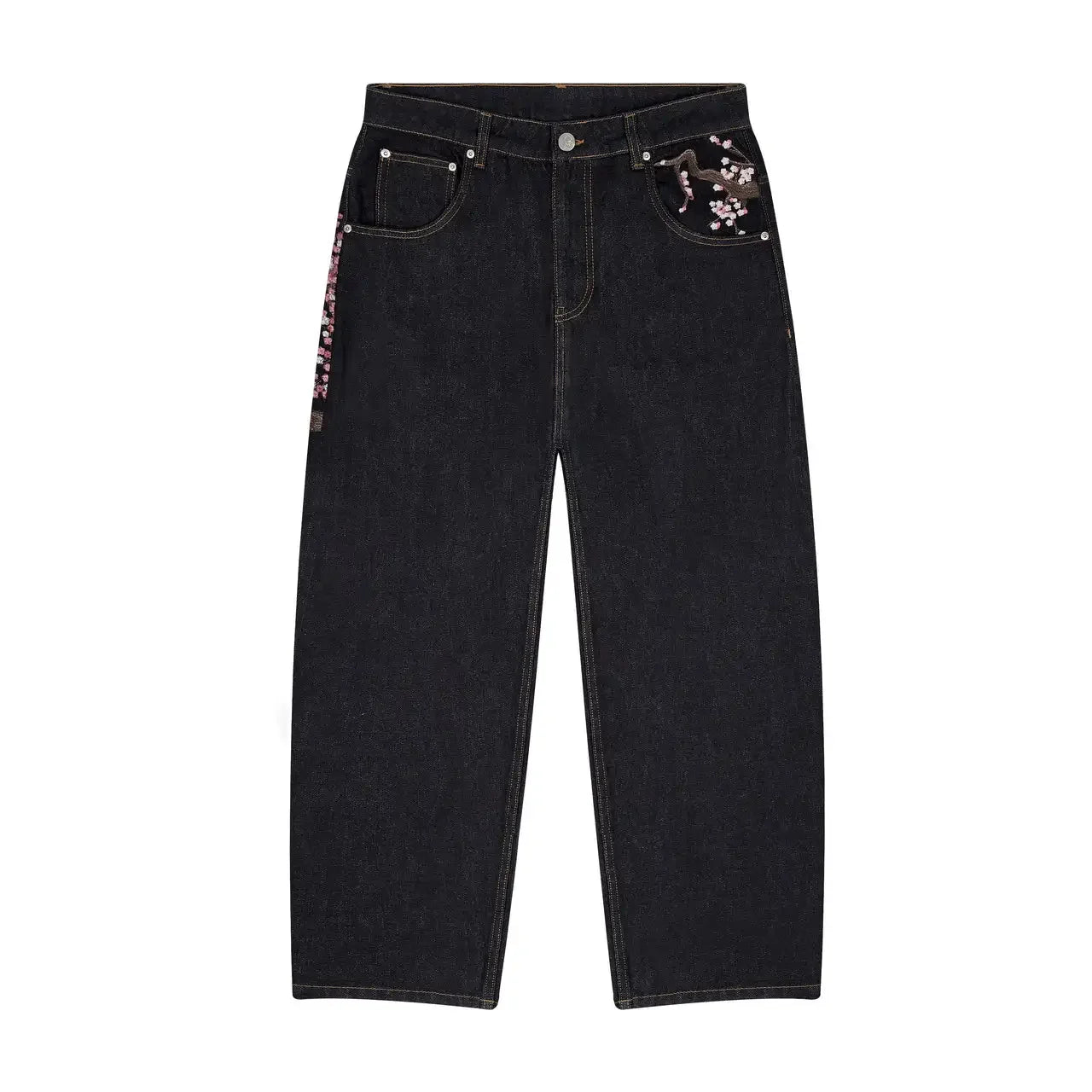 Cherry Blossom Embroidery Baggy Jeans for Men