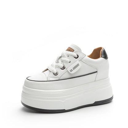 Fujin Women's Platform Sneakers – 9cm Genuine Leather High Heel Casual Shoes