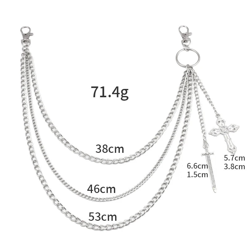 Men's Punk Spike Rivet Metal Pants Chain Belt Chain and Keychain