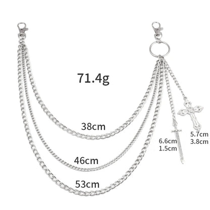 Men's Punk Spike Rivet Metal Pants Chain Belt Chain and Keychain