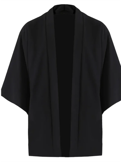 Men's Japanese Kimono Cardigan Shirt – Open Stitch Yukata, 3/4 Sleeve | XS–XXXL
