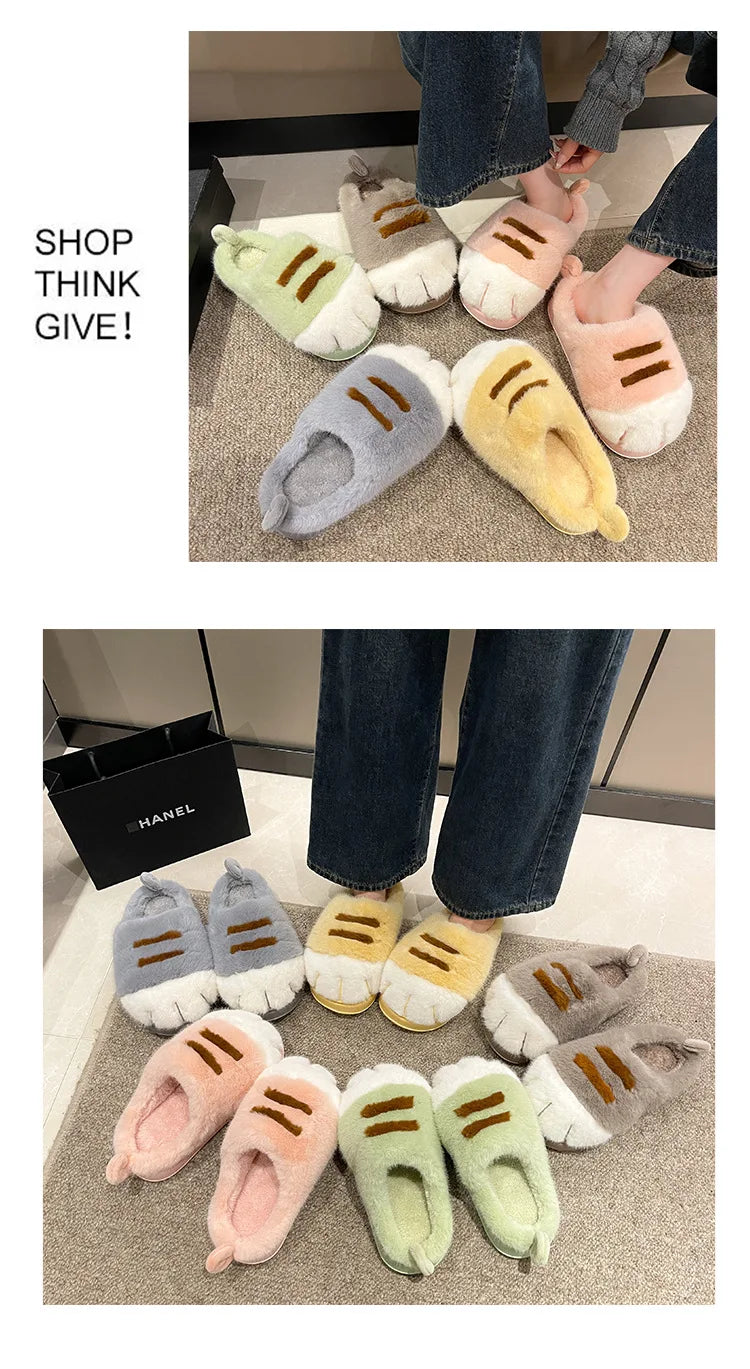 3D Cat Claw Slippers – Cozy Winter Indoor Shoes for Women