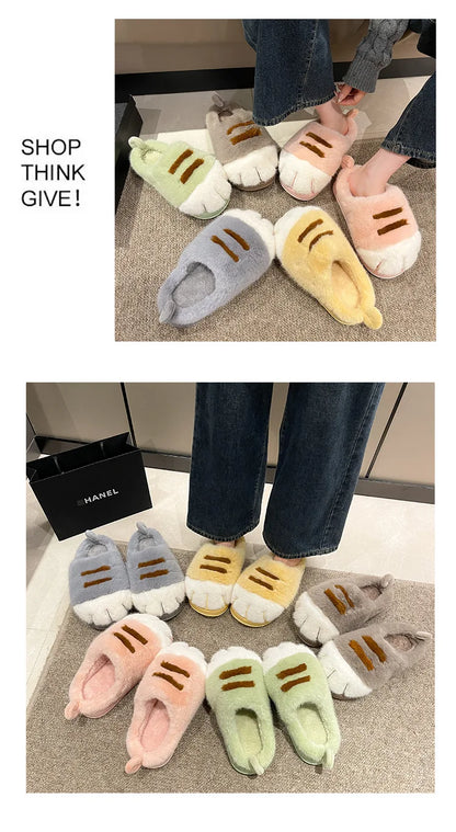 3D Cat Claw Slippers – Cozy Winter Indoor Shoes for Women