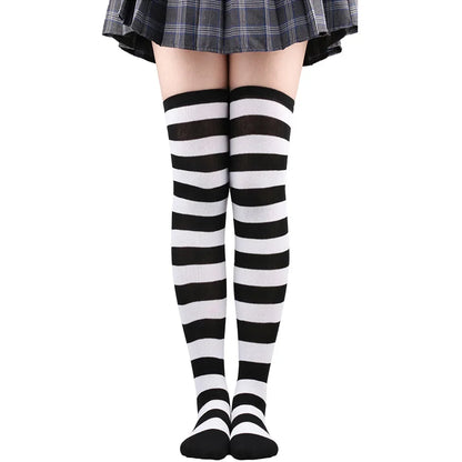 Women's Striped Thigh High Stockings | Black, White & Pink Over-Knee Lolita Harajuku Y2K Socks