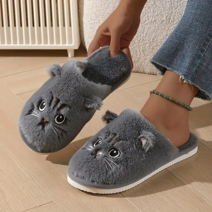 Plush Cat Slippers – Cozy Winter Indoor House Shoes with Non-Slip EVA Sole Men and Women