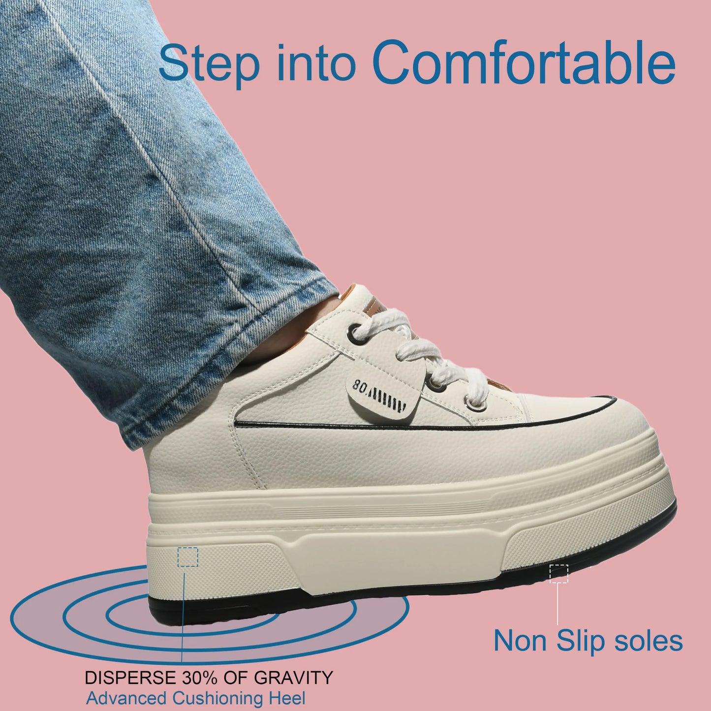 Fujin Women's Platform Sneakers – 9cm Genuine Leather High Heel Casual Shoes