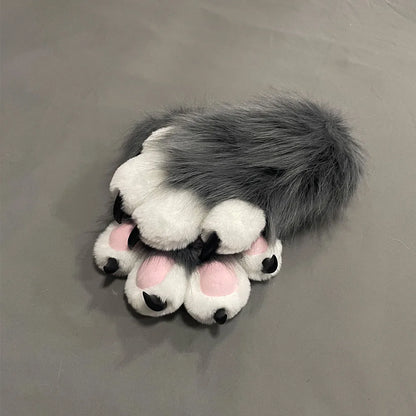 Fursuit Paw Gloves Faux Fur Animal Claw Mittens for Cosplay and Halloween