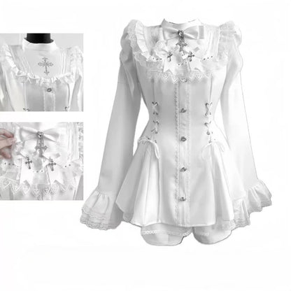 Gothic Lolita Bow Dress and Shorts Set with Sailor Collar