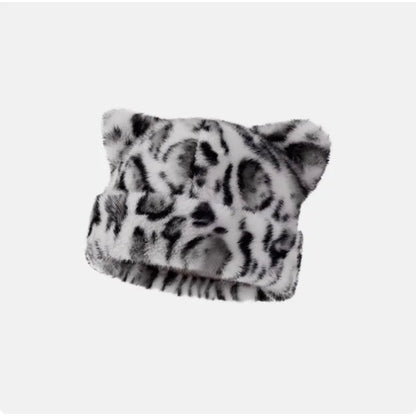 Women's Plush Teddy Bear Beanie – Cute Animal Print Knit Hat | Warm & Cozy