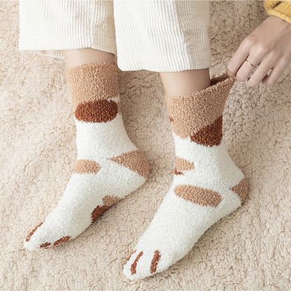 Women's Kawaii Novelty Socks – Cute 3D Dog & Cat Paw Print Fleece Socks