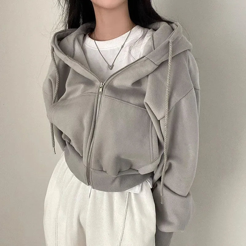 Women's Cropped Zip-Up Hoodie – Y2K Harajuku Streetwear