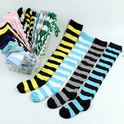 Women's Striped Thigh High Stockings | Black, White & Pink Over-Knee Lolita Harajuku Y2K Socks