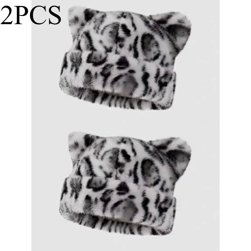 Women's Plush Teddy Bear Beanie – Cute Animal Print Knit Hat | Warm & Cozy