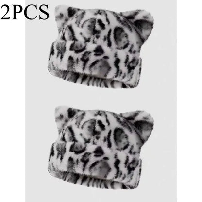 Women's Plush Teddy Bear Beanie – Cute Animal Print Knit Hat | Warm & Cozy