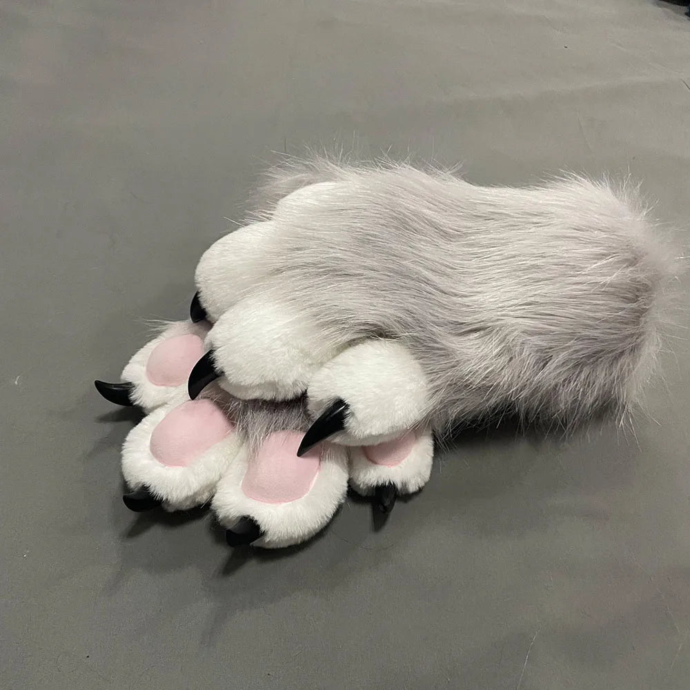 Fursuit Paw Gloves Faux Fur Animal Claw Mittens for Cosplay and Halloween