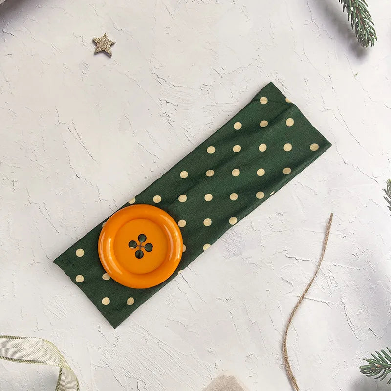 Vintage Polka Dot Button Headband for Women