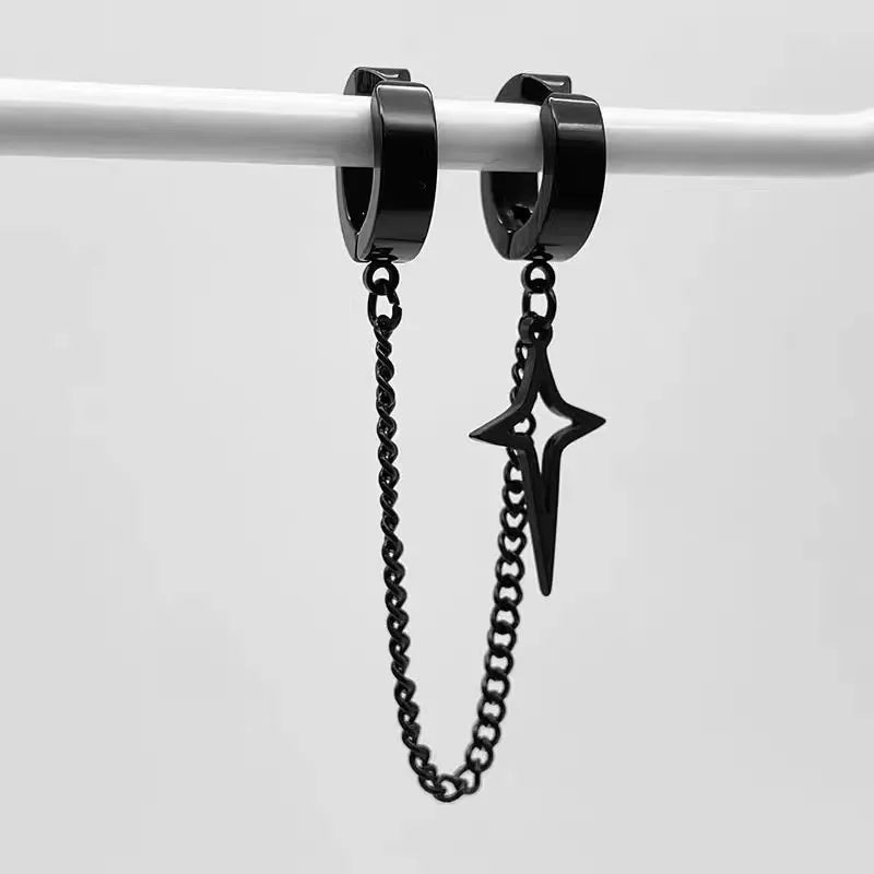 Minimalist Star Clip-On Earrings – No Piercing Needed, Unisex Stainless Steel | Black & Silver