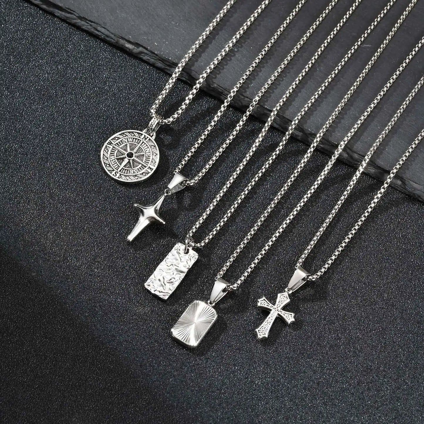 Men's Stainless Steel Geometric Pendant Necklace with Chain