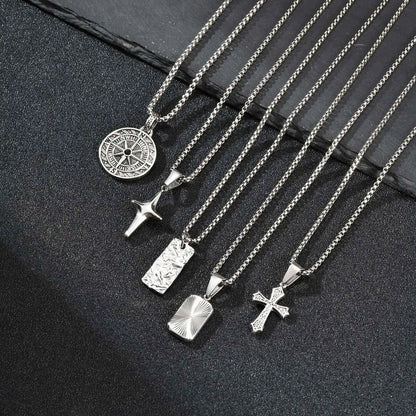 Men's Stainless Steel Geometric Pendant Necklace with Chain