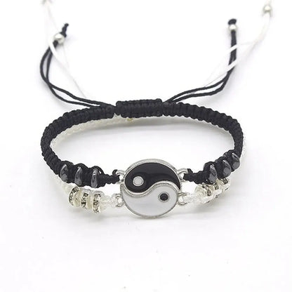 Couple Tai Chi Bracelet Set | 2pcs Black & White Adjustable Chain Bracelet for Daily Wear