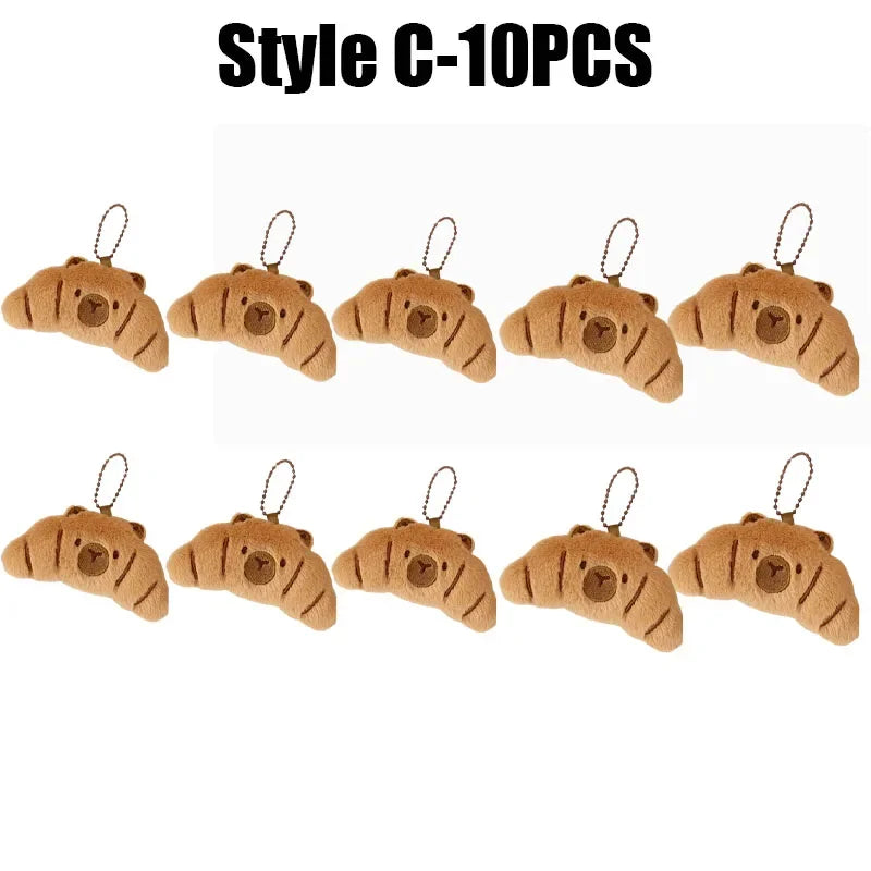 Cartoon Capybara & Croissant Plush Keychain | Soft Bread Food Stuffed Hanging Accessory