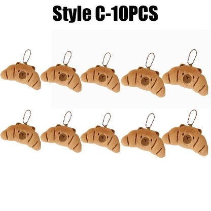 Cartoon Capybara & Croissant Plush Keychain | Soft Bread Food Stuffed Hanging Accessory
