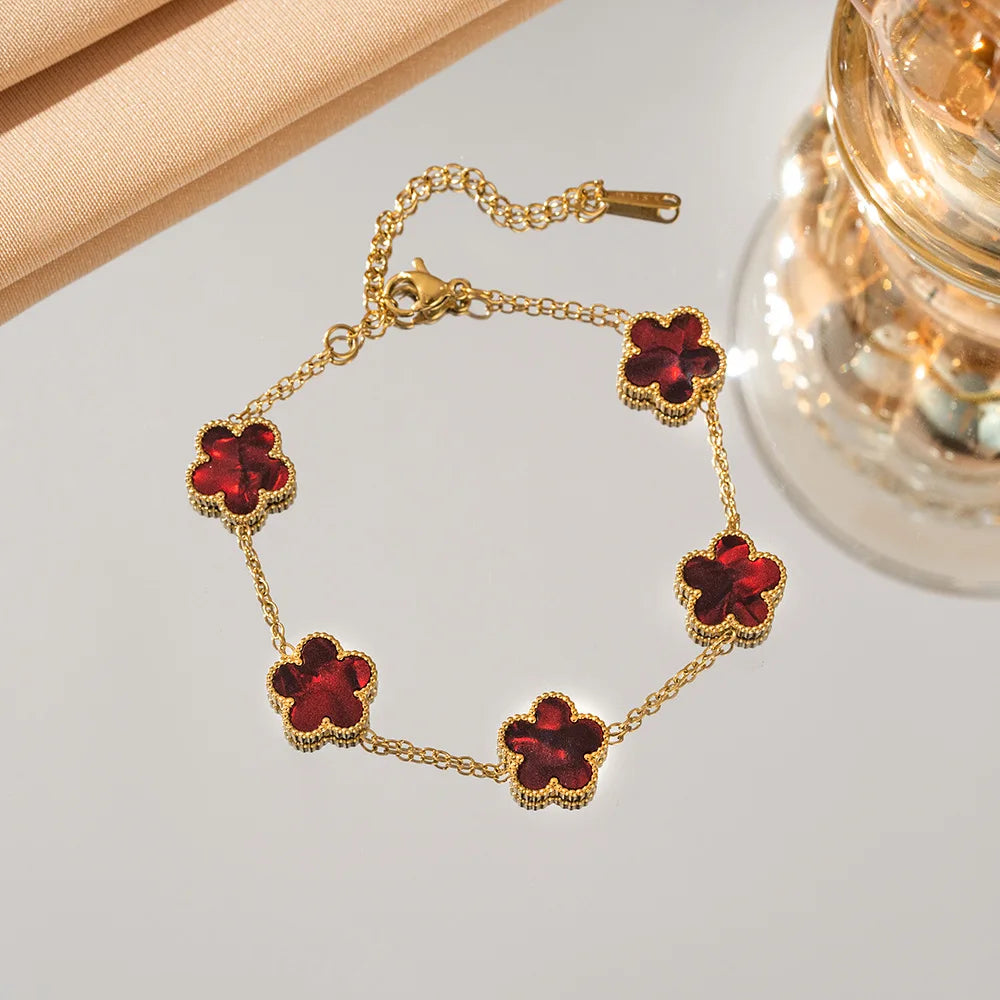 Five Flower Charm Bracelet for Women in Stainless Steel
