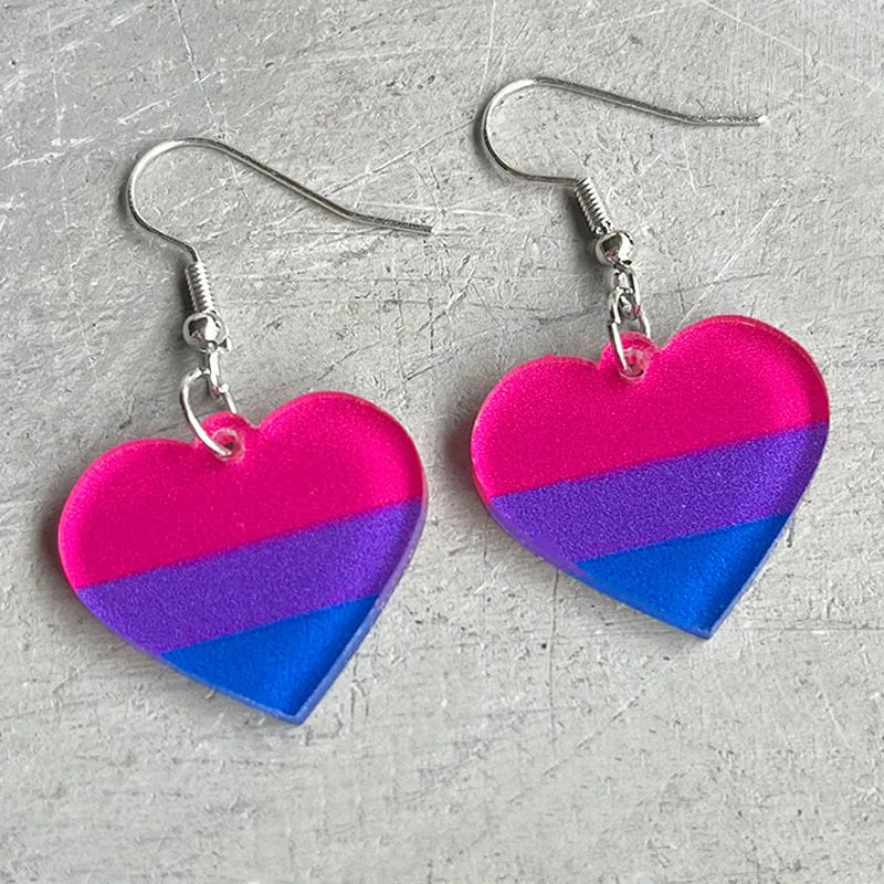 Pride Rainbow and Multi-colored Heart Drop Earrings – Colorful Acrylic Geometric Studs