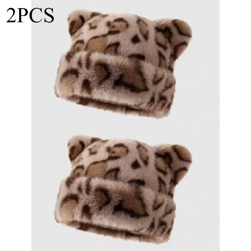 Women's Plush Teddy Bear Beanie – Cute Animal Print Knit Hat | Warm & Cozy