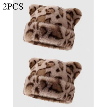 Women's Plush Teddy Bear Beanie – Cute Animal Print Knit Hat | Warm & Cozy