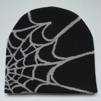 Y2K Spider Web Knit Beanie – Unisex Geometric Streetwear Hat for Outdoor & Everyday Wear