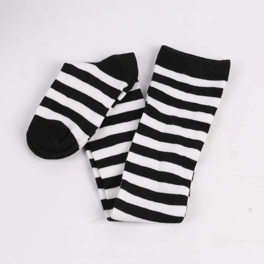 Women's Striped Thigh High Stockings | Black, White & Pink Over-Knee Lolita Harajuku Y2K Socks