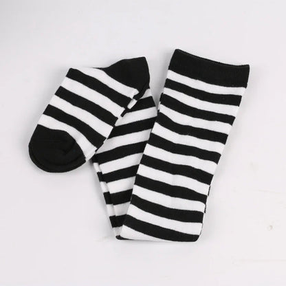 Women's Striped Thigh High Stockings | Black, White & Pink Over-Knee Lolita Harajuku Y2K Socks