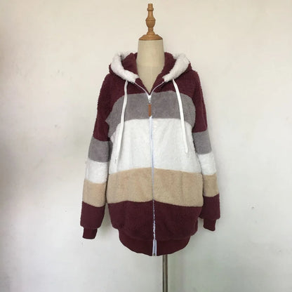 Women's Oversized Hooded Plush Jacket – Warm Zip-Up Streetwear Coat | S–5XL, 9 Colors